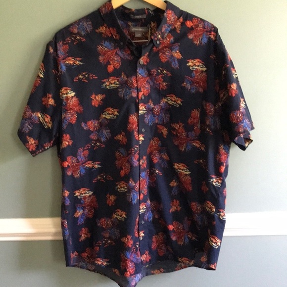 Eddie Bauer men’s Baja Short-Sleeve Shirt novelty mountain & pine one print 2XL - Picture 2 of 7